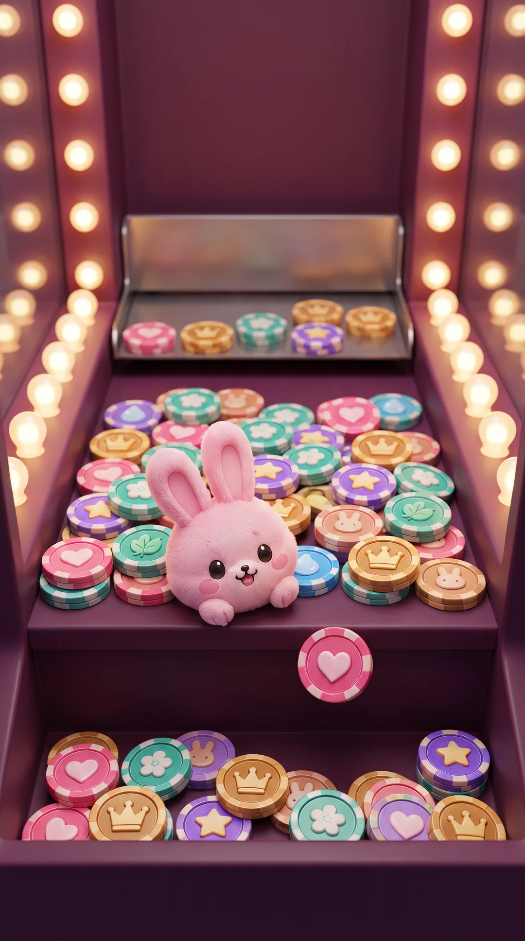 Mochi Dozer gameplay: Mochi Usagi teeters on the ledge while a chip falls toward the pile