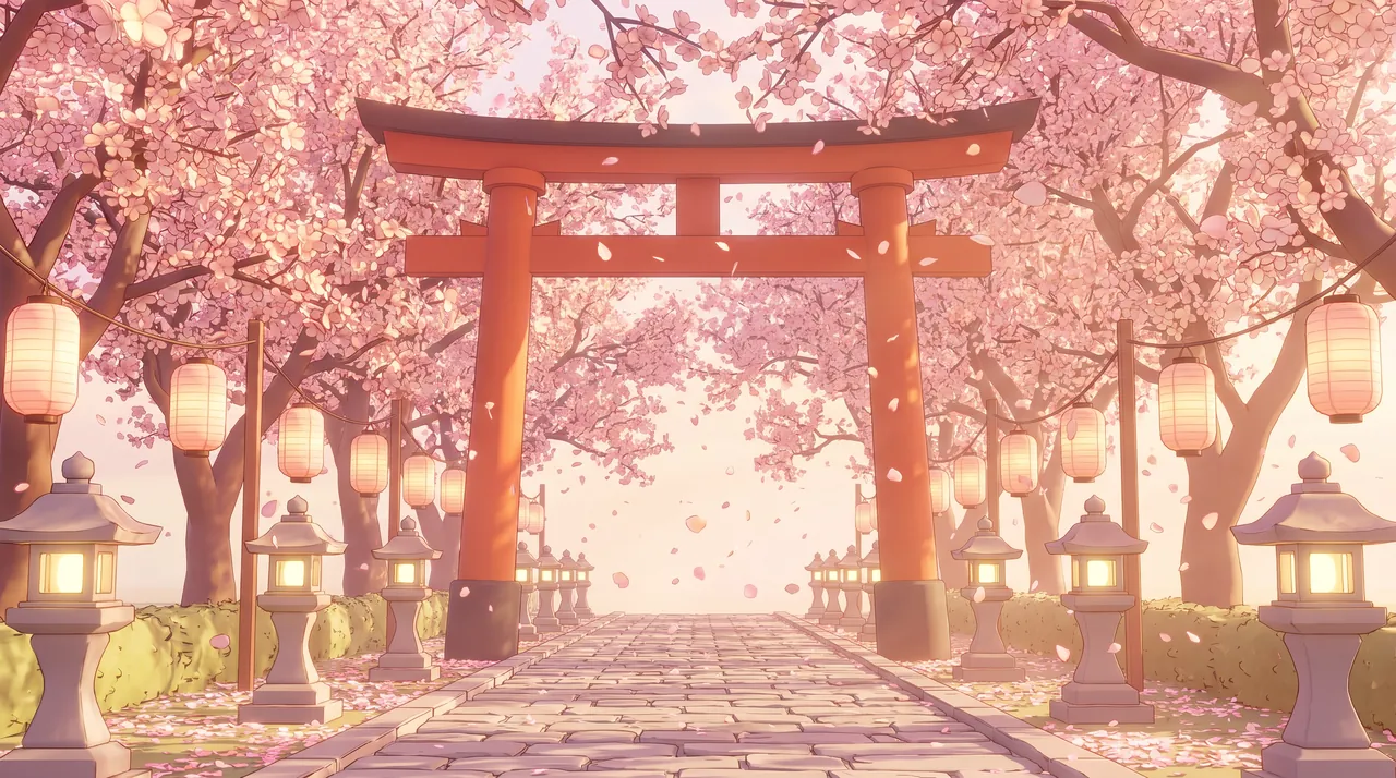Torii Spring: Petals on the path, prizes on the ledge.